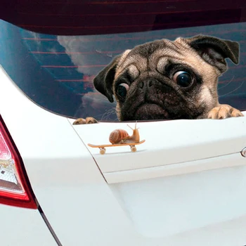Zábavné 3D Pug Psov Sledovať Slimák Auto Okno Odtlačkový Roztomilý Šteňa Pet Notebook Nálepky