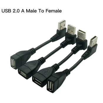 25 CM/50 CM/100 CM USB 2.0 mužmi 90 Uhlové Predĺženie Adaptér Kábel USB2.0 mužmi a Vpravo/vľavo/nadol/nahor, Čierny Kábel