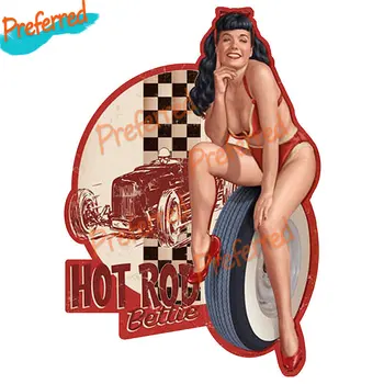 Dievčinu Hot Rod Racing Americký Retro Auto Nálepky, Auto, Motocykel Notebook Prilba Batožinového Priestoru Surfovať Camper Okno Nárazníka Vinyl Odtlačkový