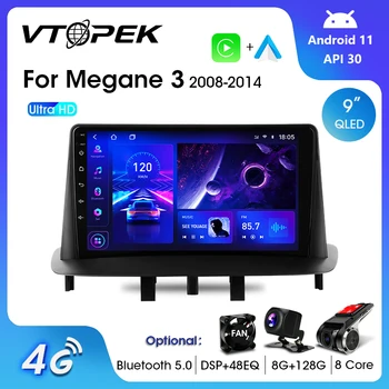 Vtopek 2Din QLED 4G Android 11 autorádia Multimediálny Prehrávač Videa Na Renault Megane 3 2008-2014 GPS Navigácie Vedúci Jednotky Carplay