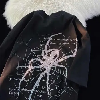 Čistá Bavlna Americký Retro pavučina Lenivý Športové Hornej T-shirt Európskych a Amerických Trend Osobné Voľné Pár vrchné Oblečenie