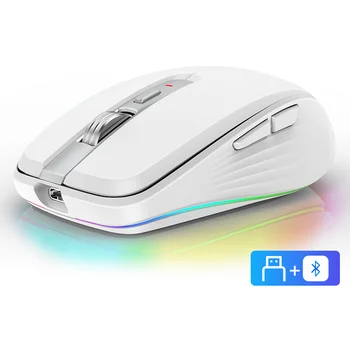Duálny Model Wireless Mouse Type-C Bluetooth&2.4 G Nabíjateľný RGB Podsvietenie Myš s USB Prijímač 2400 Nastaviteľné DPI Pre Office