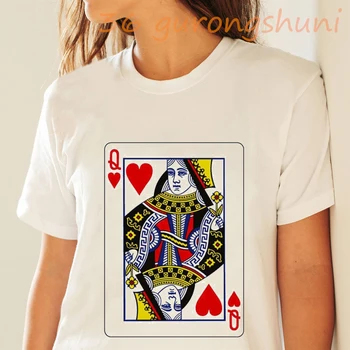 Nové letné hracie karty, Q print T shirt Ženy Harajuku estetika Tenké Časti Poker Tričko osobnosti Biele Topy tee oblečenie