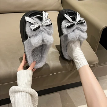 Nuevas botas de nieve para mujeres zapatos cálidos de terciopelo engrosados botas cortas princesa de con lazo