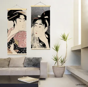 Japonský Ukiyoe Na Plátno Maľovaní Plagátov A Vytlačí Dekorácie na Stenu Umenie Domova S Masívneho Dreva Visí Scrol HD Obrázky