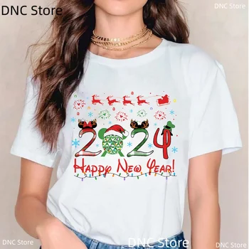 Nový Rok Oblečenie, Vianočné 2024 Rodiny Módne dámske Vianočné Grafické Tlače Tričko Nové 2024 Vianočné Žien T-Shirt Topy