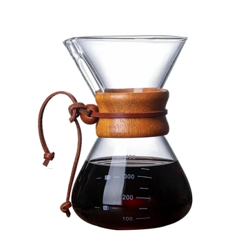 400 ML Klasického Skla Coffee Pot Drevenou Rukoväťou, žiaruvzdorné Zalejeme kávovar Ručný Coffeemaker Strane Dripper