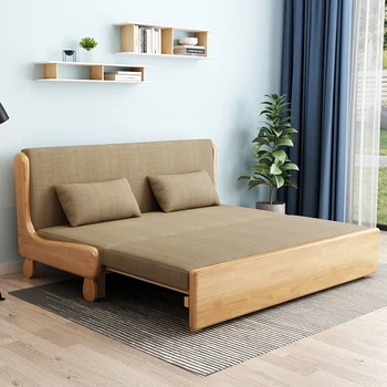 Dual-purpose masívneho dreva gauč posteľ obývacia izba domov skladacie malé byt moderné, jednoduché multifunkčné gauč pre leniví ľudia.