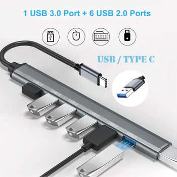 USB 3.0/2.0 TYPU C HUB Adaptér Dokovacej Multi USB Rozbočovač 5Gbps Vysokou Rýchlosťou 7 Porty USB Expander pre Prenosné PC Air MacBook Pro