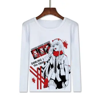 Anime T-shirt NULA DVA Kód 002 Tlač Dlhý Rukáv Topy Bežné Miláčik v Franxx Tees Unisex Jar Jeseň t-shirts