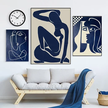 Modrá Abstraktný Obrázok Plagáty a Vytlačí Moderného Umenia Plátno na Maľovanie Minimalistický Line Wall Art Obrázky Domov Bar Miestnosti Dekorácie