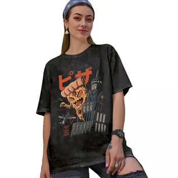 Muž T-Shirt Pizza Kong Umyté, T Košele Harajuku Japonské Jedlo Horor Film Pláž Tee Tričko Streetwear Vlastné Bavlna Topy Darček