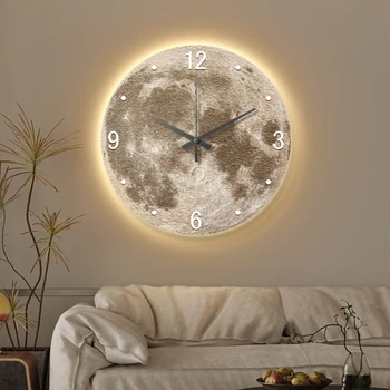 Moderné svetlo luxusné hodiny visí maľovanie steny v obývacej izbe visí high-end mesiac dekorácie hodiny domov kreatívne hodiny nástenné svietidlo