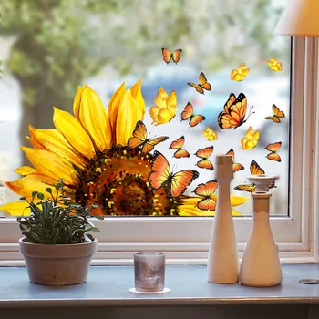 Hot Predaj Slnečnice Okno Dekor Nálepky Motýľ Dekorácie Samolepky Na Stenu Tvorivé Moderné Pastoračné Domova