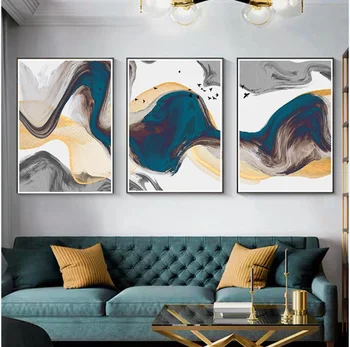 Moderný minimalistický modré a sivé triptych umenie abstraktné maľby gauč pozadí na stenu plagát, obraz, dekorácie plátno tlačiť rám