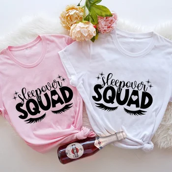 Dievčatá Narodeninovej Party T-Shirt Sleepover Družstvo Vtipné Tričko Grafické Priateľmi Skupiny Topy Estetické Nadrozmerné Letné Krátke Sleeve Tee