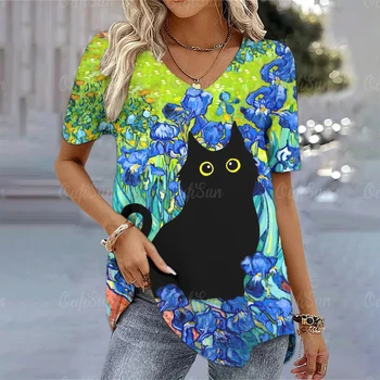 Móda Cat T Tričko pre Ženy tvaru Bežné Ženské Oblečenie Art Tlač Krátke Sleeve Tee Voľné Streetwear dámske Tričko, Pulóver