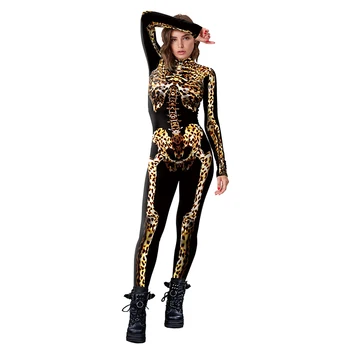Leopardí Vzor Kostra Cosplay 3D Jumpsuit Ženy Cosplay Kostým Halloween Zenti Strany Kombinézu