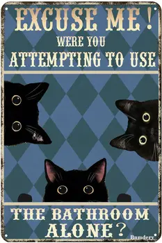 Čierna Mačka, Zábavné Kovové Prihlásiť prepáčte Ste boli Pokusom O Použitie Kúpeľňa Sám Retro Dekorácie Kúpeľňa Domov