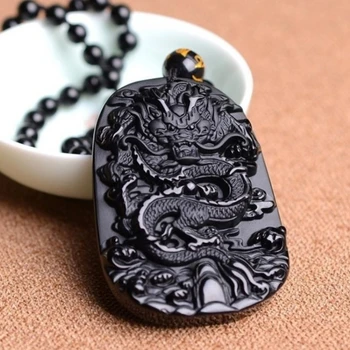 Obsidian Zverokruhu Simulácia Dragon Vyrezávané Prívesok Náhrdelník Mužov\ \ 's Lucky Trend Amulet Šperky Darček Príslušenstvo