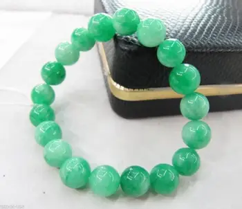 Módne šperky POŽEHNANIE Čínsky Zelený Jades 10 mm Korálky elastický Náramok (bez krabice)