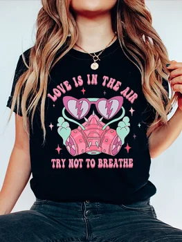 Láska ls vo Vzduchu Snažte Sa Dýchať Slogan Milenca T-shirt 2024 New Horúce Predaj Voquish Valentína Tričko Bavlna Plynová Maska, Čaj