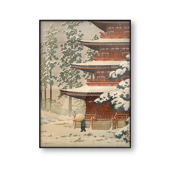 Saishoin Chrámu v Snehu Hirosaki Kawase Hasui Vintage Japonské Umenie Plagátu Woodblock Plátno Tlačiť Ukiyoe Wall Art Domova Darček