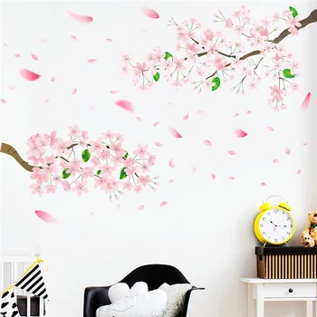 Kvitnúce Ružové Sakura Strom Samolepky Na Stenu Pre Office Store Štúdio, Domáce Dekorácie Diy Rastlín Nástenné Art Pvc Nálepky Pastoračnej Plagáty