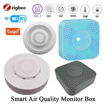 Tuya WIFI/Zigbee Smart Kvality Ovzdušia Monitor Okno VOC HCHO PM2.5/10 Plynu Detektor Teplota Vlhkosť Meter 6 V 1 Vzduchu Gazdiná
