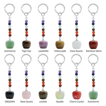 Prírodné Ručne Vyrezávané Apple Kameň Prívesok Keychain Uzdravenie Vlastné Crystal Key Reťazca Krúžok Auto Tašky Príslušenstvo Šperky