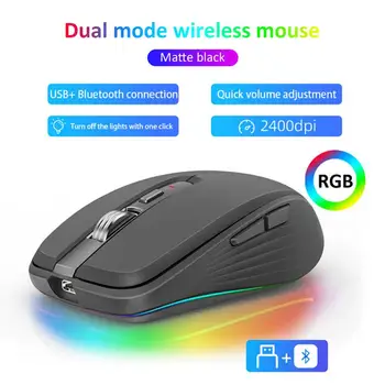 Duálny Režim Bluetooth 2.4 G USB Wireless Gaming Mouse DPI Nastaviteľné Nabíjateľná Tichý a Ergonomický RGB Podsvietenie Myši Na Notebook PC