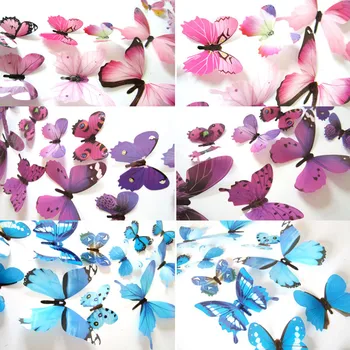 Stena Nálepky 3d Butterfly Stenu Odtlačkový Nastaviť Domáce Dekorácie Farebné Obývacia Spálňa Svadobné Party Dekor Motýľ Na Stenu 12pcs