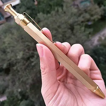 Silný Šesť-hrana Pevné Brass Pero Kompaktné Prenosné Guľôčkové Pero S Klip Office Školy Produkty Slušné Prázdninový Darček Pre Priateľa