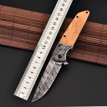 Damask Taktický Nôž 58HRC Ocele Nože Vonkajšie Skladací nôž Čepeľ Camping Prežitie nôž Ostrý Ovocie Nôž Poľovnícke Nože