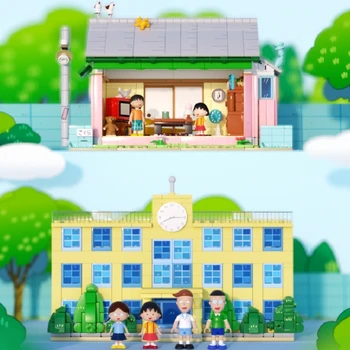 Nové Anime Chibi Maruko Série Stavebné Bloky, Obývacia Izba Školy Montáž Model Ornament Vzdelávacie Hračky Darček K Narodeninám