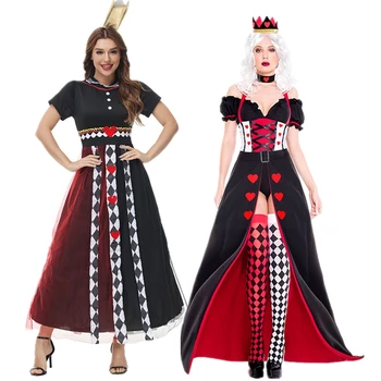 Halloween Kostým Červená Kráľovná Poker Tlač Šaty Alice V Ríši Divov Broskyňa Srdce Úlohu Štádium Kostýmy, Šaty