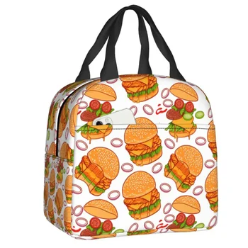 Hamburger Prenosné Lunch Box Ženy Multifunkčné Burger Vzor Chladnejšie Tepelnej Potravín Izolované Obed Taška Úrad Práce