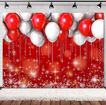 Fotografie Pozadí, Červený Lesk Balóny Pre Dospelých Žien Narodeninovej Party Pozadí Banner Svieti Dot Snowflake Dekor