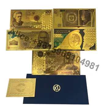 5 vzorov Poľsko Farba Zlatá Fólia Bankoviek poľský 20 Zlotych Zlatá Karta Pre Zber Darček