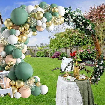 114Pcs Sage Green White Gold Konfety Latexové Balóny Garland Arch Súprava pre Baby Sprcha Svadobné Party Dekorácie