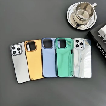Luxusné Zlaté, Strieborné Zrkadlo Telefón puzdro pre iPhone 15 14 13 Pro Max Jednoduchosť móda Odráža Zrkadlá Kryt Coque