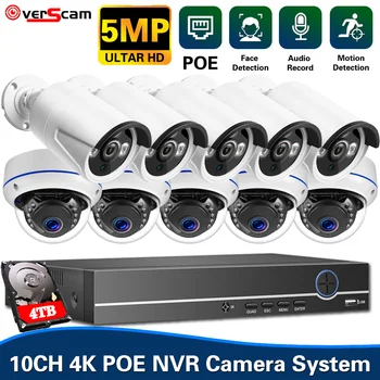 POE CCTV Kamera Security System Súprava 4K 10CH NVR Nastaviť Vonkajšie nepremokavé 5MP domov POE IP Kamera kamerový Systém Kit 8CH