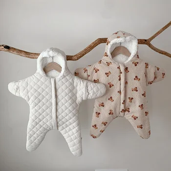 Zimné Novorodenca Chlapci 2023 Baby Kombinézach Dieťa Romper bavlna kórejský Módne Mäkké Pribrala Dlhým rukávom Roztomilý Hviezda Bear