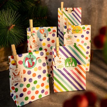 24Sets Vianočné Darčekové Tašky Dúha Dot Prúžok Strany Prospech Candy Bag s Adventný Kalendár Číslo Nálepky DIY Balenie Dodávok