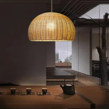 2022 Nový Dizajn Bambusové Drevené Ratan Japonský Ázia Čínsky Štýl Jednoduché Ručné Dreva E27 Kvalitné Kithcen Prívesok Na Čítanie
