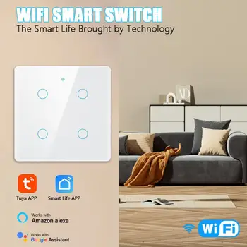 Tuya WIFI Smart Switch Brazília 4X4 Smart Home Dotykový Panel 4/6 Gang Spínač svetiel Smart Život Ovládanie Pre Alexa Domov