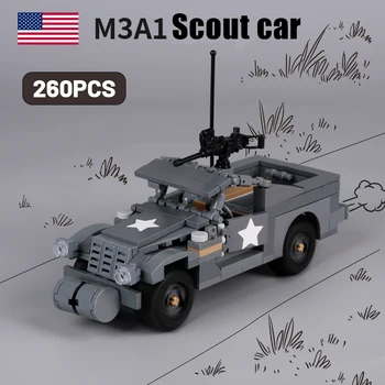 WW2 Vojenské USA Vozidla M3A1 Scout Auto Stavebných Blokov Model Armády na Bojisku Vojak Zbraň Zbraň Tehly Vzdelávacie Hračky