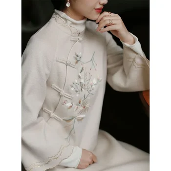 2023In Lepšiu Ženy Zimné Cheongsam Čínske Tradičné Šaty pre Dievčatá Elegantné Dlhé Hanfu Šaty Módne Vlnené Oblečenie Qipao