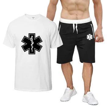 EMT Záchranár záchrannej zdravotnej 2024 Mužov je Nové Letné Móda Tlačené Bežné Krátke Bavlnené tričko, Šortky Dva Kusy Sady