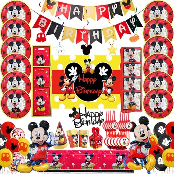 Mickey Mouse Narodeniny Dekorácie Chlapec Papierové Poháre Riad Baby Sprcha Mickey Balóny Happy Birthday Deco Strany Dodávok Pre Dieťa